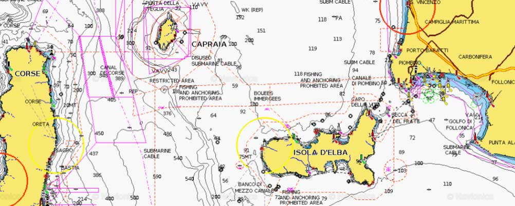 Mappa Arcipelago Toscano e Nord della Corsica