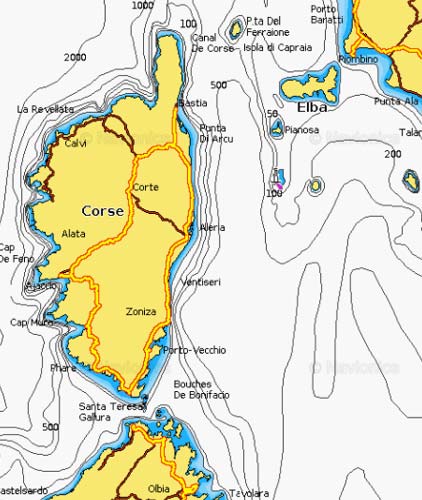 cartina itinerario corsica e sardegna